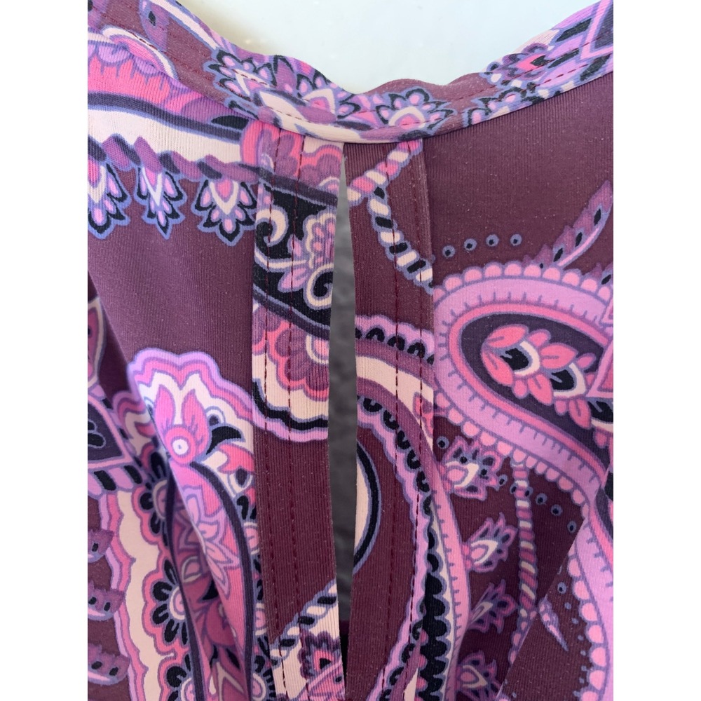 Lands' End Swimsuit Women 10 Purple Paisley High Neck Keyhole One Piece Swimwear - Picture 3 of 10